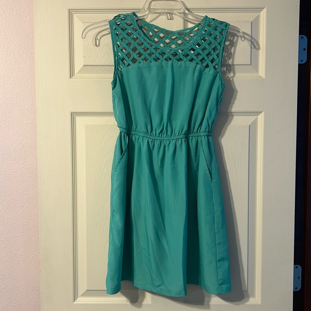 Sequin Hearts Teal Sleeveless Dress Medium